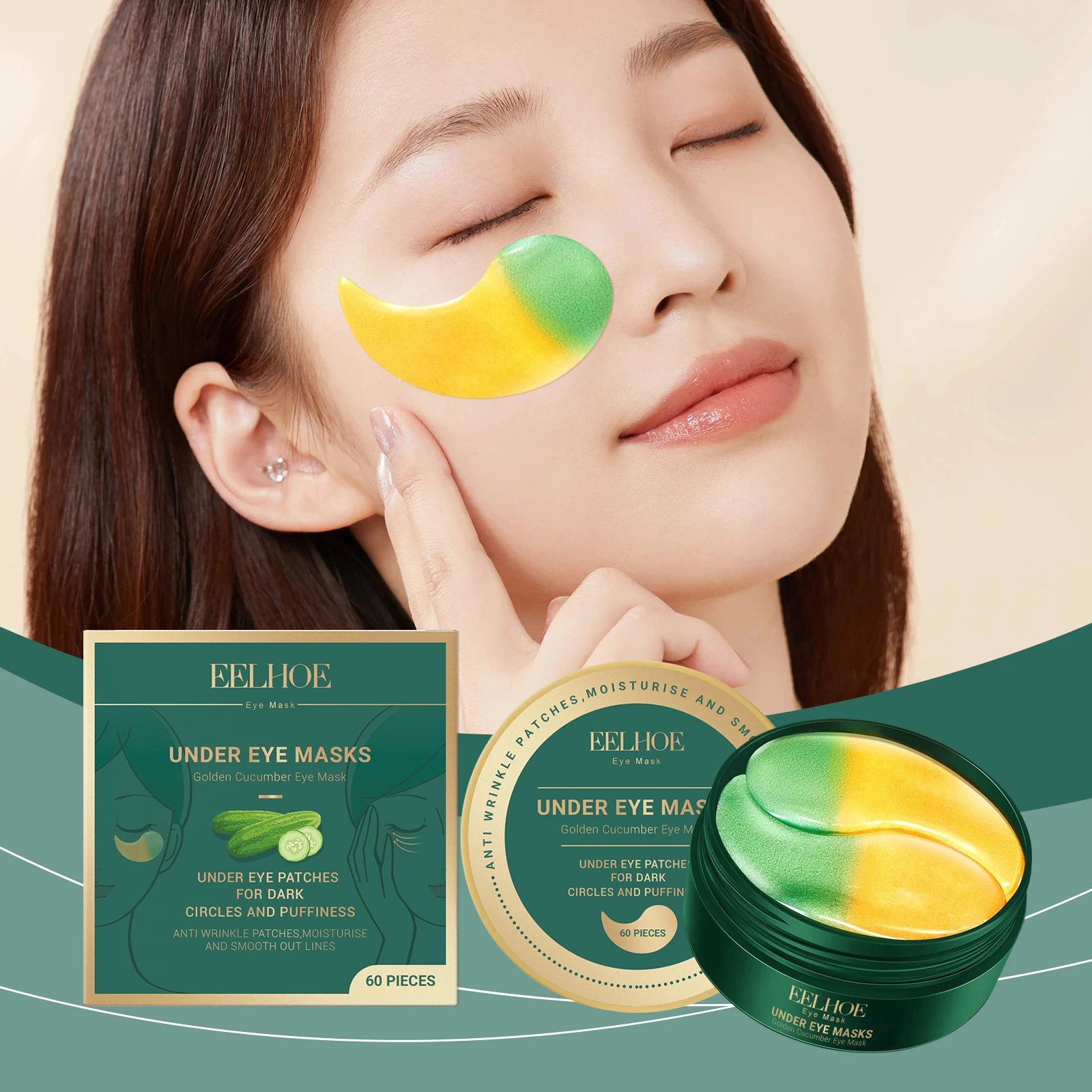 Gold Cucumber Two-color Eye Mask Patch Replenishes Water and Moisturizes Skin Around The Eyes Provides Tender Nourishing Care