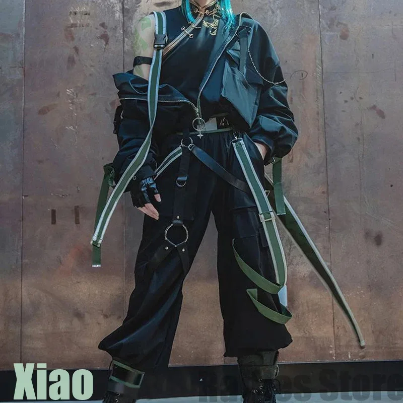 

Xiao Косплей Костюм Парик Genshin Impact Xiao Element Косплей Xiao Doujin Производный черный костюм Черная маска Брюки Комплект повседневной одежды