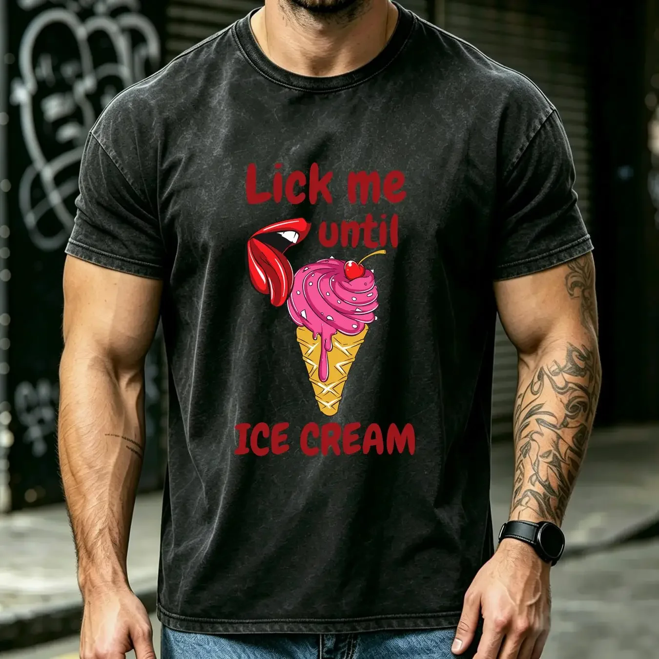 washed T Shirt Adult MALE FEMALE Funny Sexy Lick Me Until Ice Cream Joke Rude Humour long or short sleeves vintage Washed