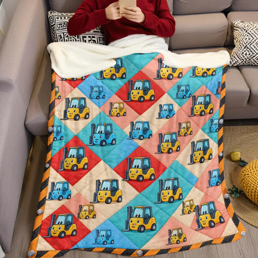 Color Forklift Bolt Grid Flannel Blanket Perfect for Sofa Office Bed Travel Sleep Read Relax Camping Four Season Use