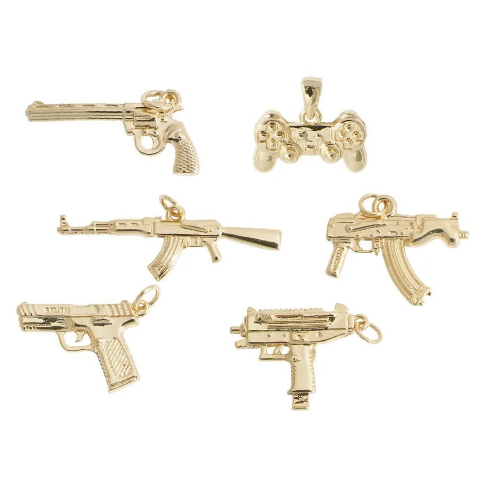 

3 Pcs Copper Gold Plated Pendant for Diy Bracelet Necklace Jewelry Making Submachine Gun Rifle Pistol Console Charm Accessories