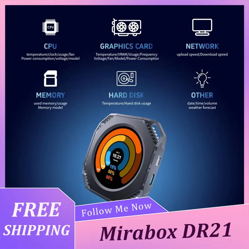 Mirabox DR21 2.1-Inch Case Secondary Screen Synchronous Display Monitoring Water-Cooled Screen Pc Accessory Customize Gifts