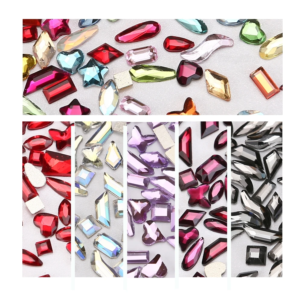 Multi Mix colors size shape Glass Crystal non hotfix Rhinestones Flatback Strass Glitter Shiny Nail Art Decoration Accessories