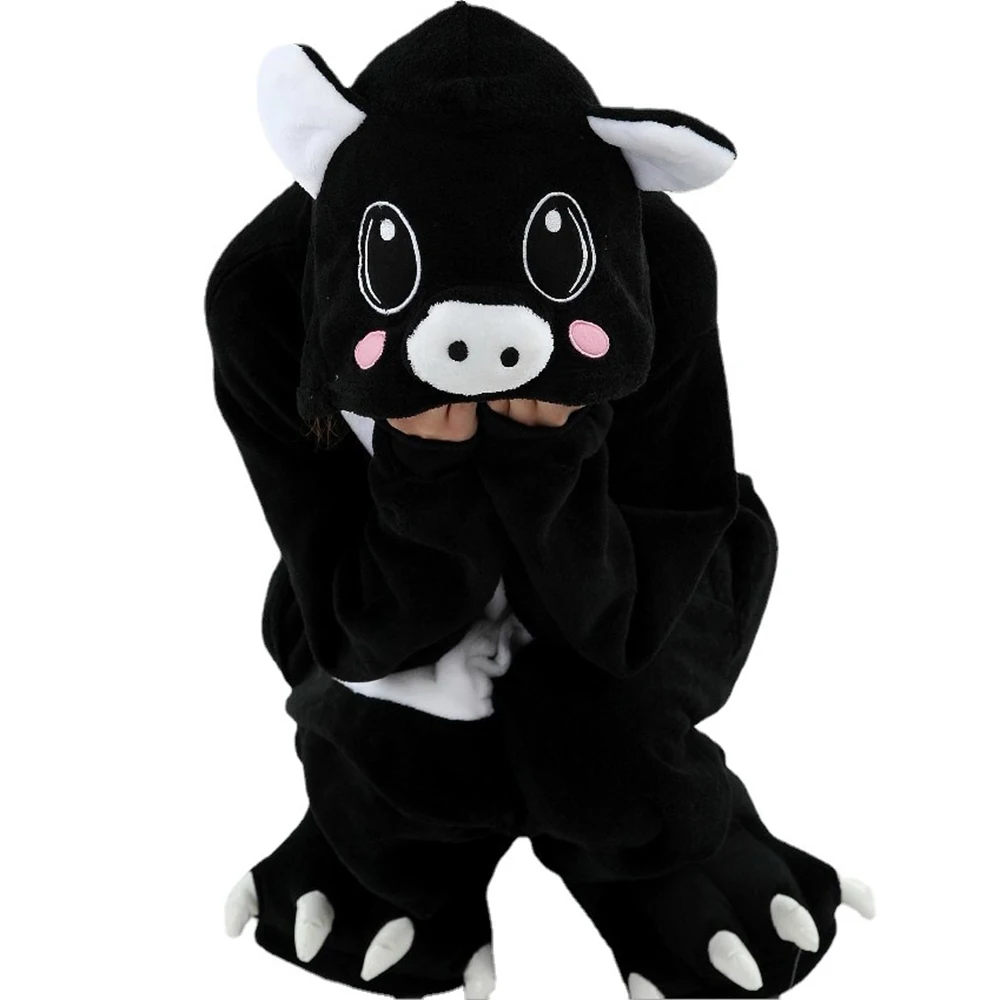 Animal Onesie Women Flannel Pajamas Set Adult Unisex Men Halloween Pig Cosplay Costume Couple Sleepwear Kids Christmas Jumpsuits