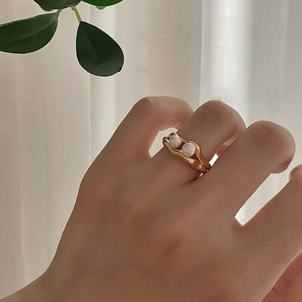 Geometric Finger Buckle Valentine's Day Gift Double-Deck Rings Korean Style Jewelry Women Jewelry Accessories INS Pearl Rings