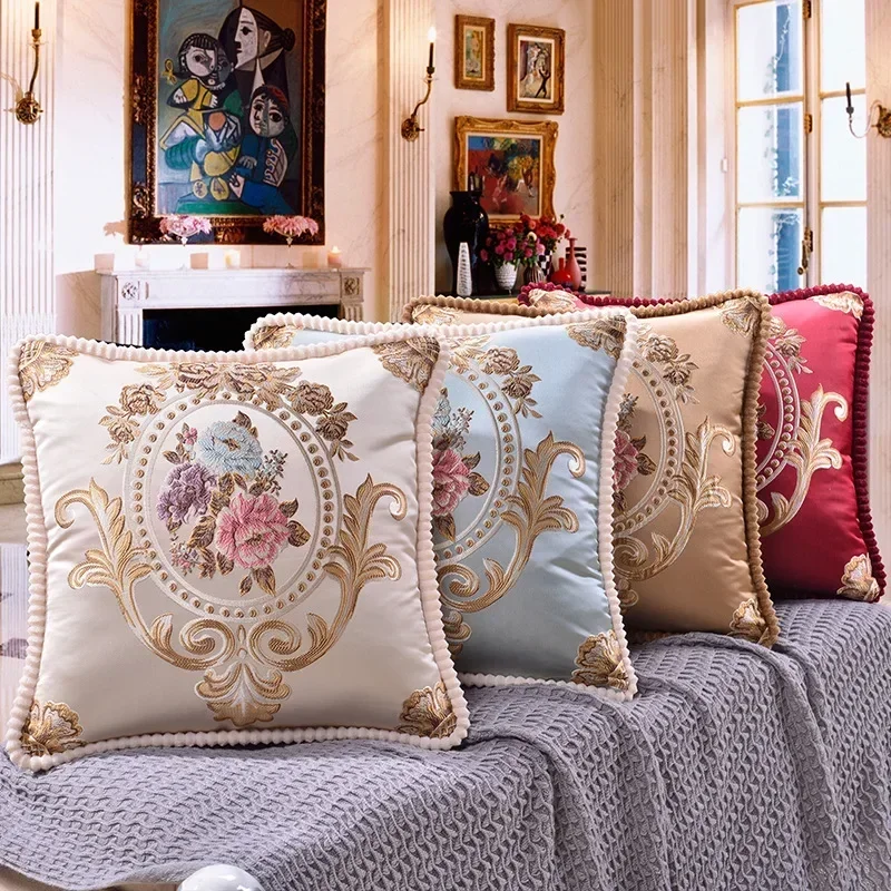 

Retro Flowers Jacquard Cushion Cover Office Seat American Country Style Pillowcase Home Hotel Sofa Car Decorative Pillows Case