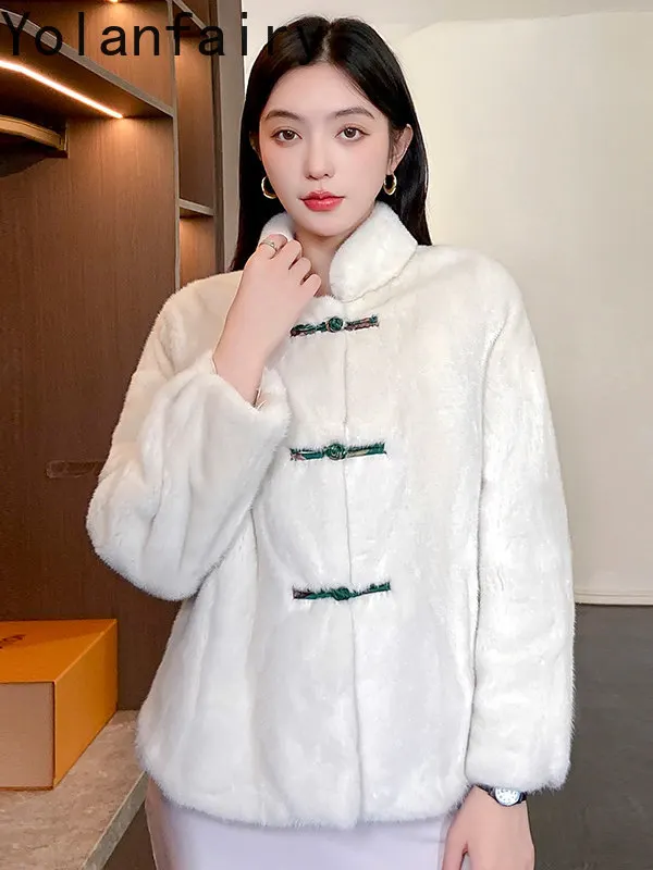 YOLANFAIRY Whole Mink Natural Coat Woman Real Velvet Coat Fur Luxury Jacket Full Pelt Mink New Chinese Style Fashion Jacket 2026