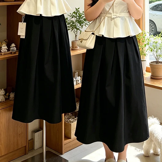 Elegant plus Size Summer Outfit Women's Short Sleeve  Collar Top And A-Line  Skirt Two-Piece Set High Waist Tummy Con...
