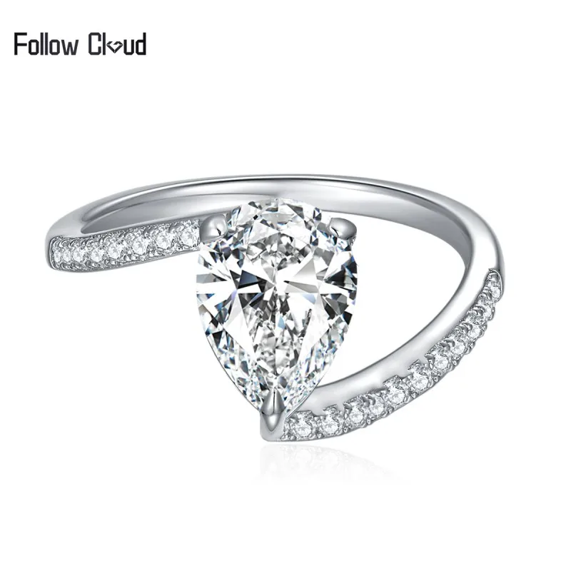 

Follow Cloud Total 4.6ct 7*10mm Water Drop Moissanite Engagement Ring for Women 18K Gold Plated 925 Sterling Silver Wedding Band