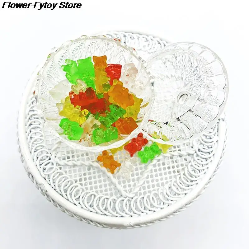 NEW 20Pcs Mini Resin Colorful Bear Ornaments DIY Crafts Dollhouse Candy Decoration Without Bowl