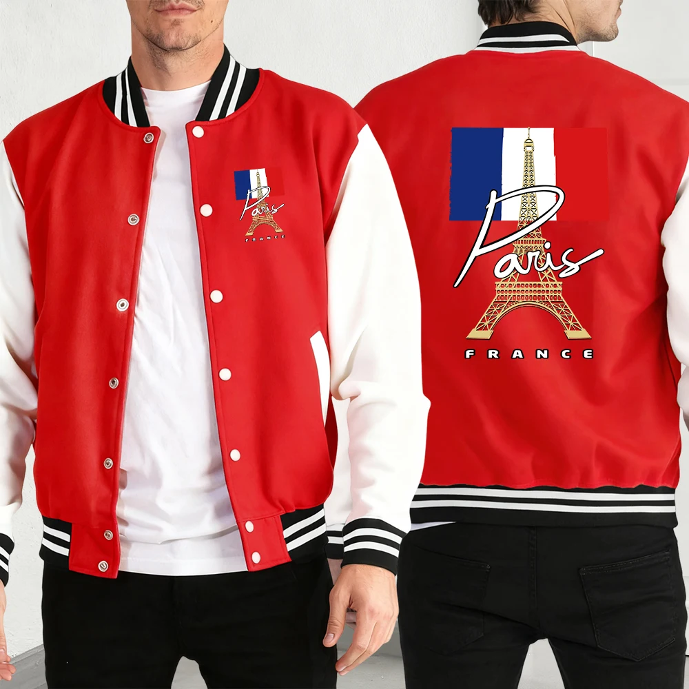 

Франция Париж Башта с принтом Мужское уличное теплое пальто Повседневные осенние куртки Хип-хоп Удобный бейсбольный трикотаж Базовая универсальная уличная одежда
