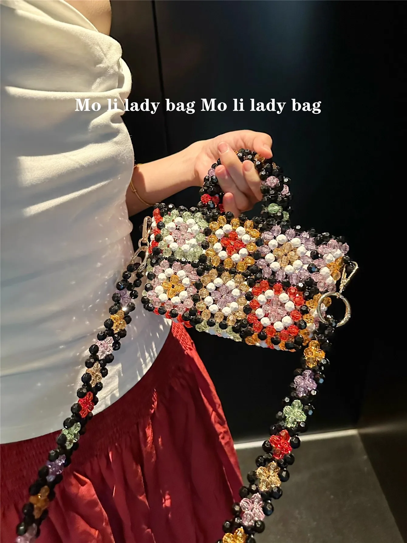 

Colorful Beads Beaded Woven Handmade Square Bag Transparent Beads Beading Crossbody Bag Fashion Clutch Purse Women Handbag