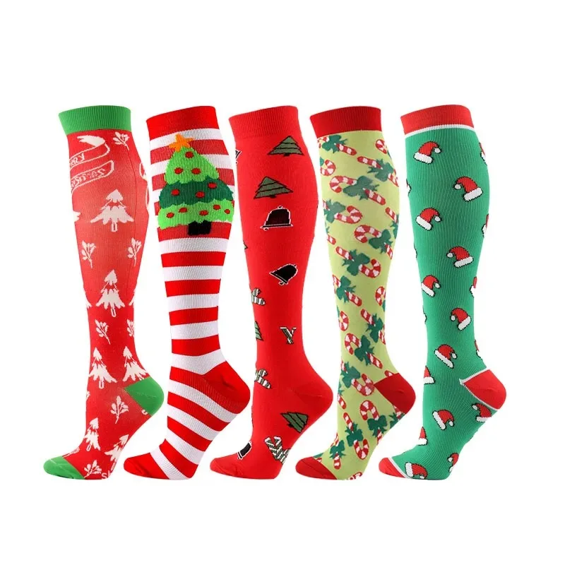 1 Pairs Random Women and Men Compression Socks Christmas Running Nursing Hiking Travel Recovery Varicose Veins Sports Socks