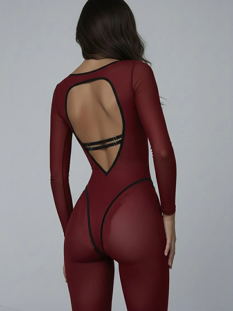 جمبسوت مثير بأكمام طويلة بدون ظهر من XIAOTANG جمبسوت نسائي أنيق بياقة مربعة مخطط ونحيف للياقة البدنية جمبسوت للسيدات #3