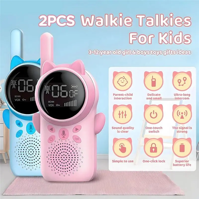 [Toybuy】 2PCS Children's Walkie Talkies LCD Screen Flashlight 2 Way Long Range Radio Phone Kids Boys Girls Christmas Gifts A