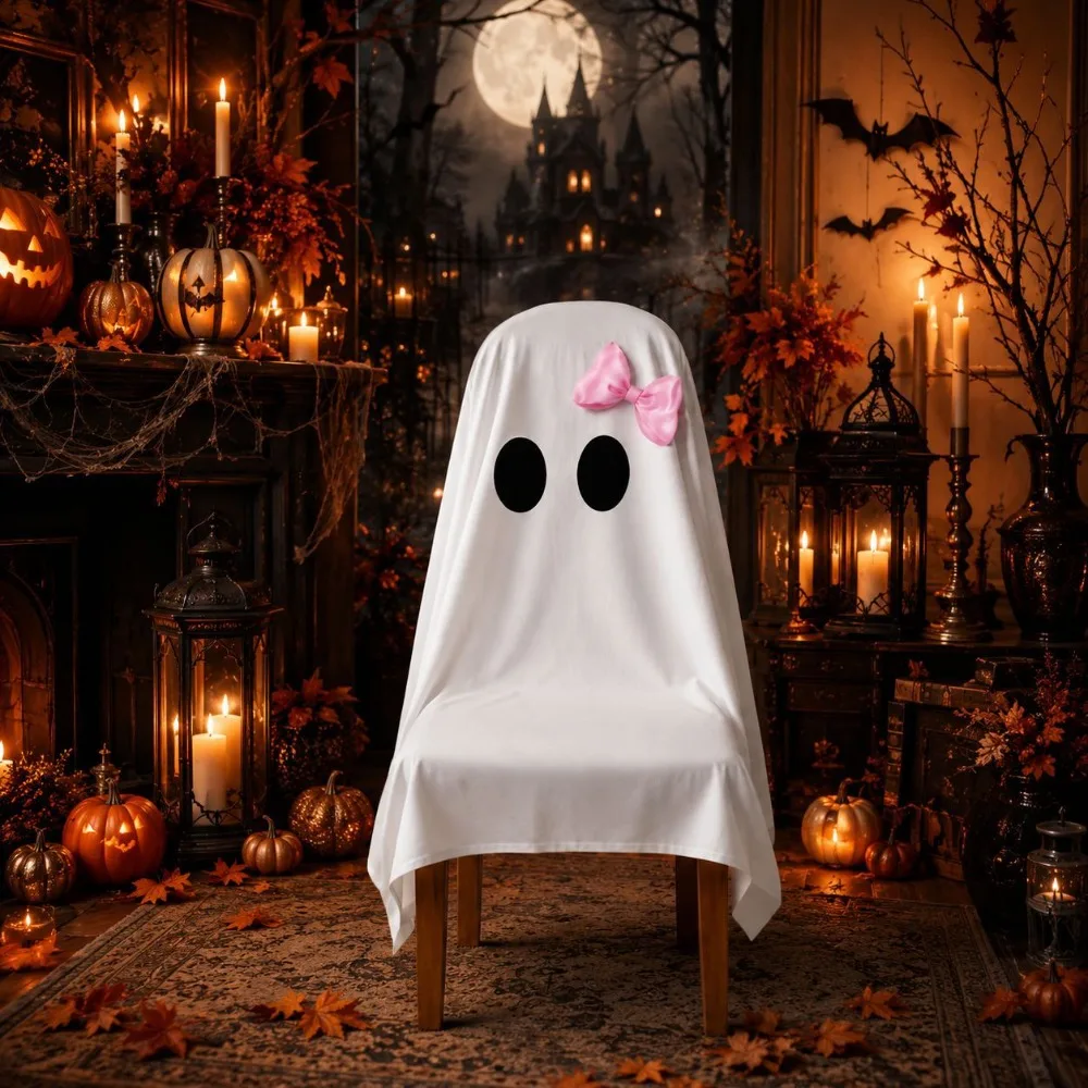 Pumpkin Halloween Chair Cover Skull Pattern Soft Halloween Dinner Chair Seat Cover Removable Stretch Festival Table Decor