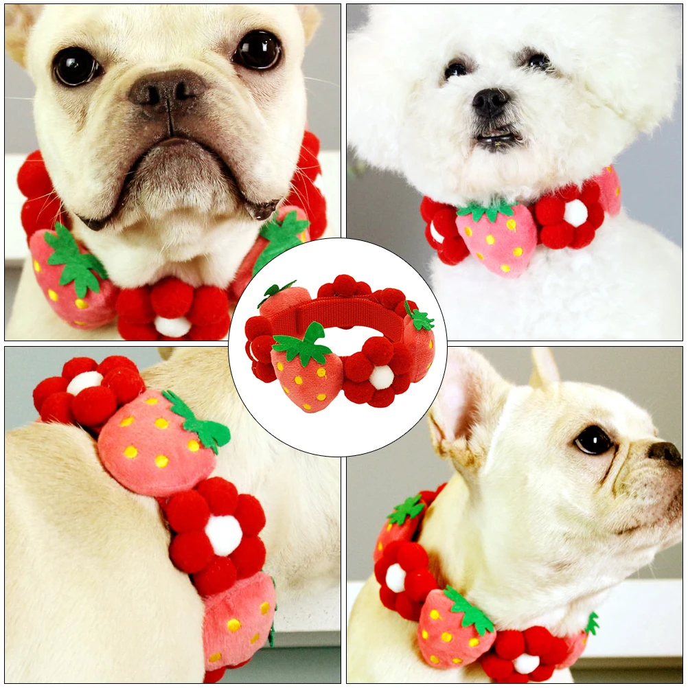 

Strawberry Blossom Pet Collar for Cats Dogs Cotton Necktie Comfortable Breathing Chic Design Photo Birthday Party Christmas