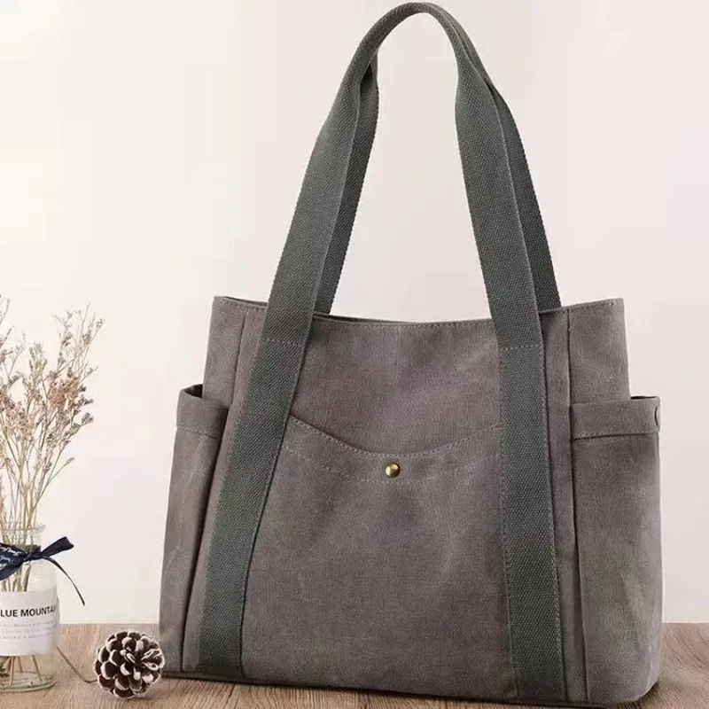 Urban Simplicity 2024 New Fashion Handheld Canvas Bag with Large Capacity One Shoulder Casual Portable Tote Bag