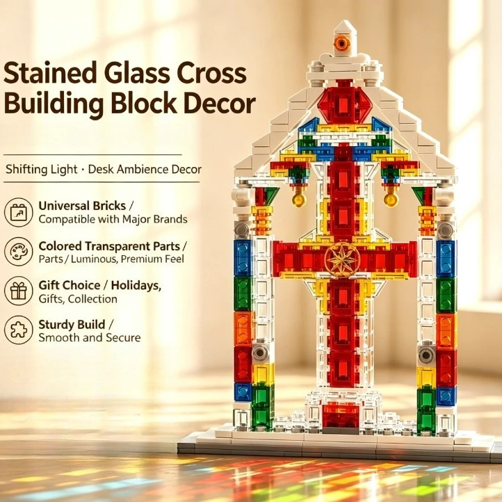 Memorial Cross Building Blocks Colorful Translucent Creative Mini Block Set Home Decor Gift