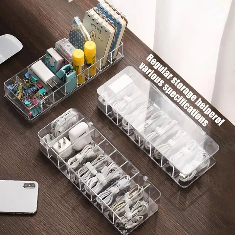 Cable Organizer Storage Box Transparent Plastic Data Line Storage Container Desk Stationery Makeup Organizer Cable Management