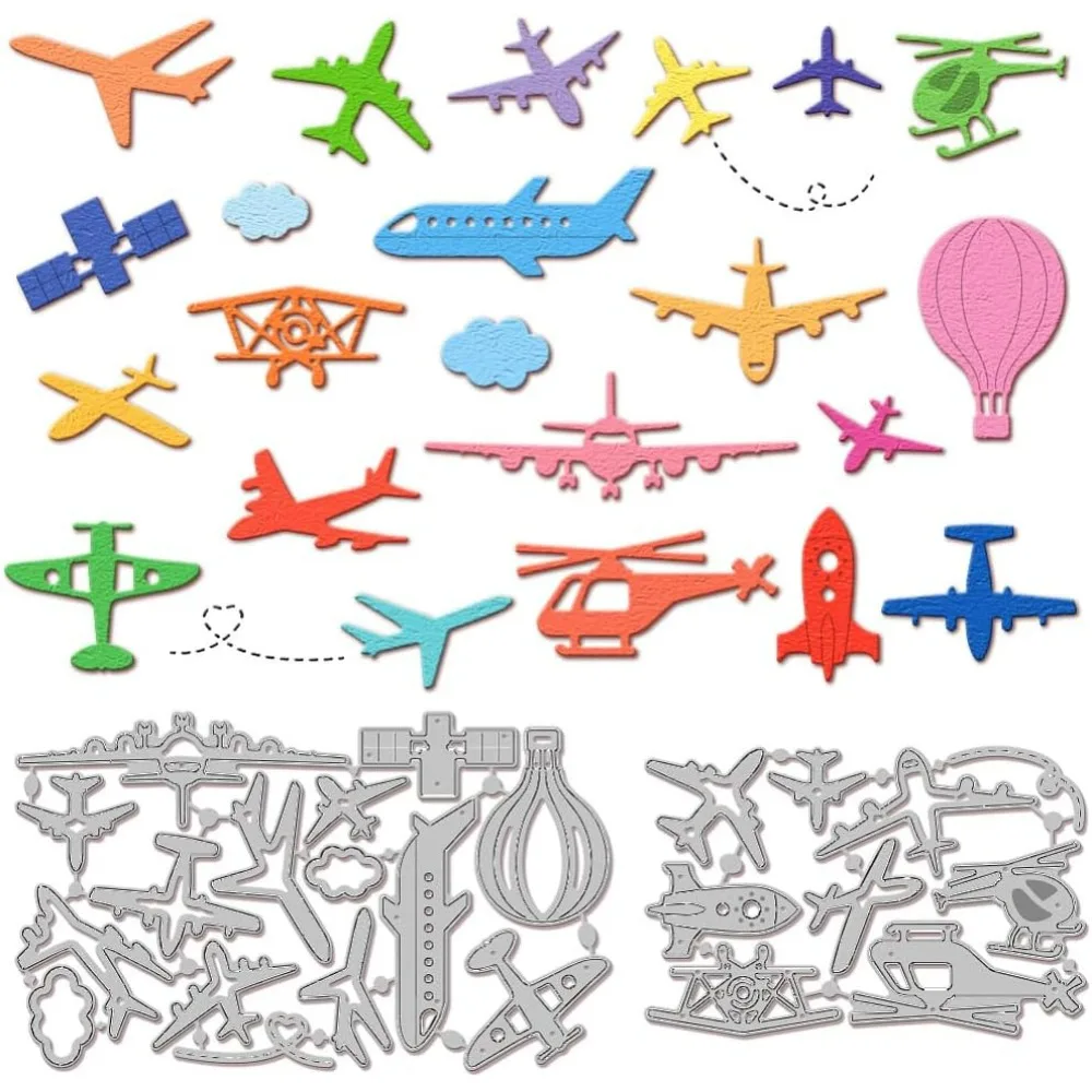 Airplane Cutting Dies Hot Air Balloon Cutting Dies for Card Making Rocket Cloud Travel Metal Die Cuts Cutting Dies Templates