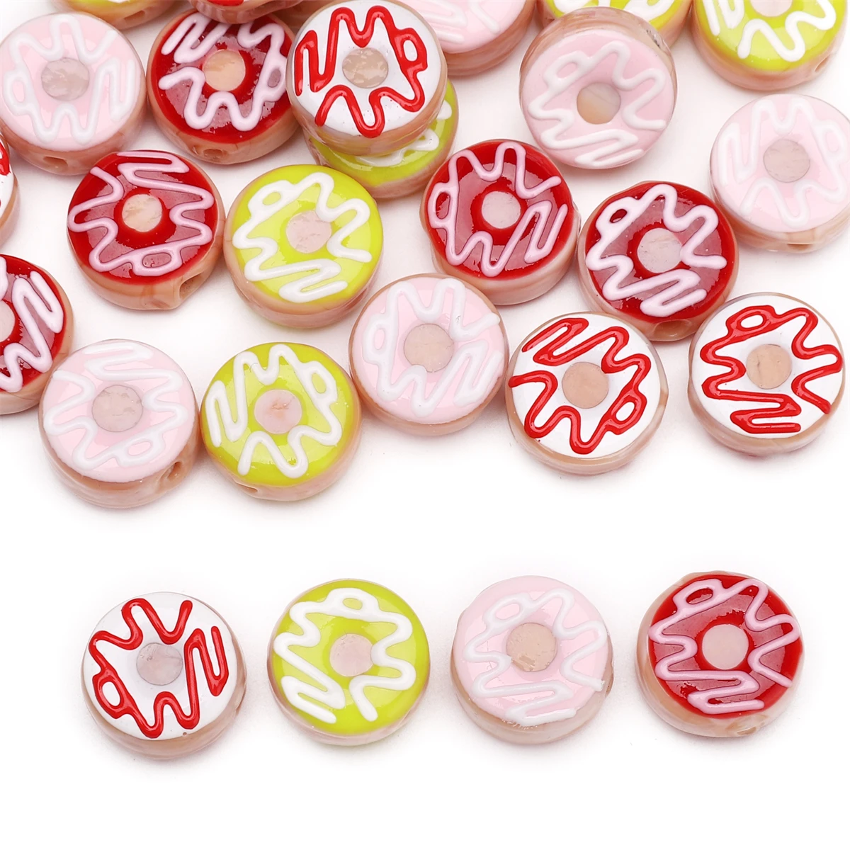 1Pc Glass Hand-Painted Double-Sided Donut Beads Handmade DIY To Create Unique Jewelry, Necklaces, Earrings, Accessory Materials