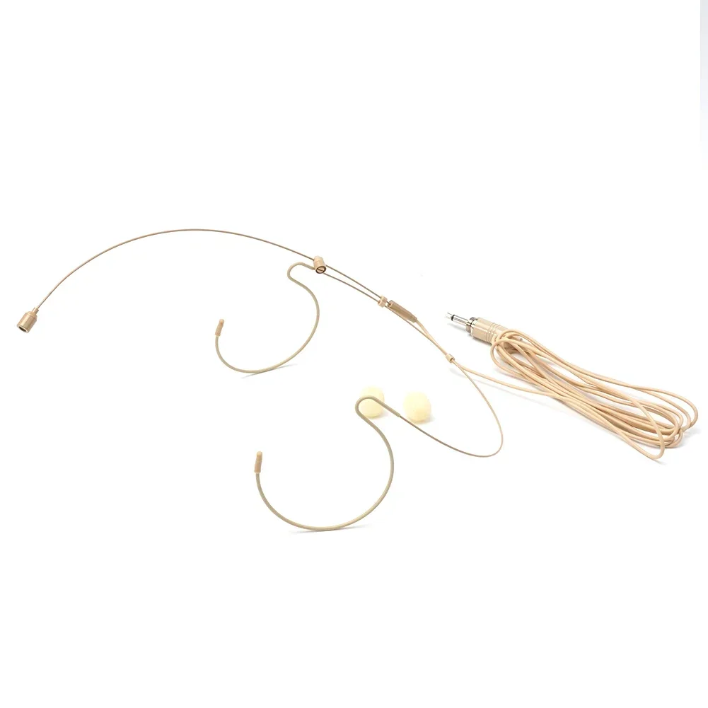 Adjustable Beige Double Earhook Headset Mic Headworn Microphone 3Pin For 4Pin XLR For Shure Wireless Microphone With Cover
