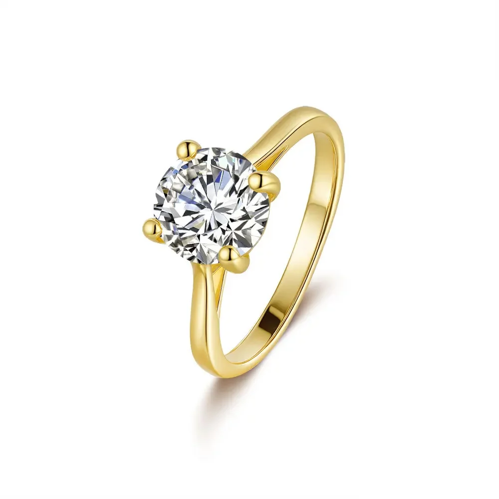 Classic 2ct/3ct D Color VVS1 Moissanite Gold Plated Rings for Women - Wedding Band Ring & Engagement Jewelry Gift