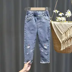 Girls Jeans Spring And Autumn New Fashionable Baby Hundred Towers Small And Medium Sized Children's Elastic Slim Fit Feet Pants