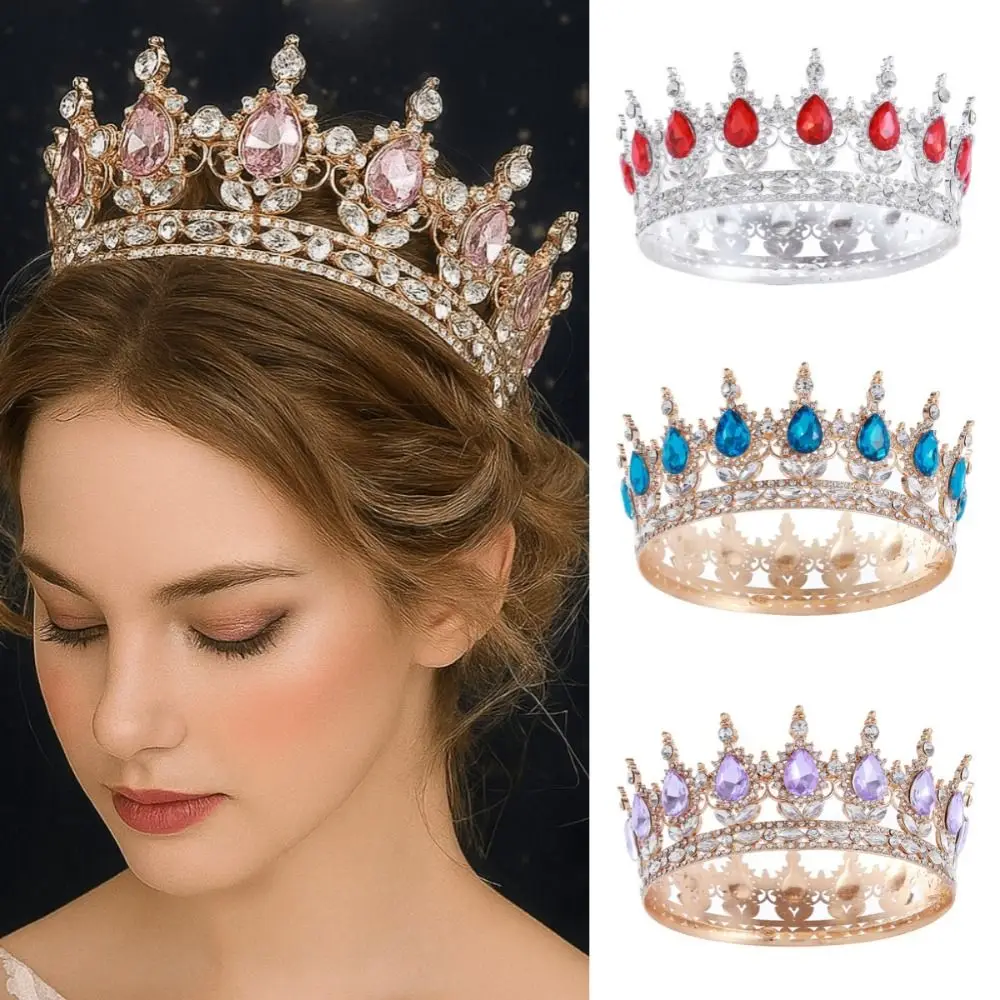 

Rhinestone Baroque Pageant Crowns Luxury Crystal Round Bridal Crowns Hair Jewelry Headpieces Crystal Cake Topper