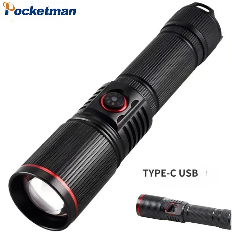 Powerful LED Flashlight USB Fast Charging Flashlights Zoomable Torch High Lumens Waterproof Flashlight for Camping Hiking