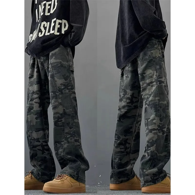 American Camouflage Jeans Men's Retro High Street Tooling Design Sense Spring And Autumn New Sports And Leisure Straight Trouser