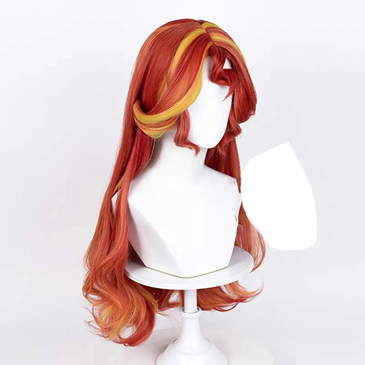 شعر مستعار أنيمي كوسبلاي غروب الشمس لامع طويل مجعد أحمر برتقالي أصفر للنساء والفتيات لحفلات الهالوين
