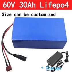 Batterie au lithium LiFePO4 avec BMS, cycle profond, vélo, scooter, tricycle, Go Cart, véhicule, chargeur 5A, 60V, 30Ah, 2500