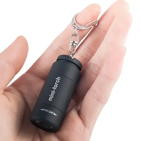 Portable Mini Flashlight Keychain Light USB Charging Pocket LED Lights Small Torch Rotary Switch Emergency Flashlights