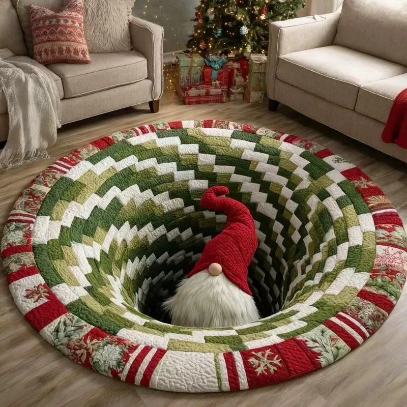 Magic 3D Illusion Rugs Corgi Gnome Santa Design Hole Effect Carpets for Christmas Home Decor Floor Mats