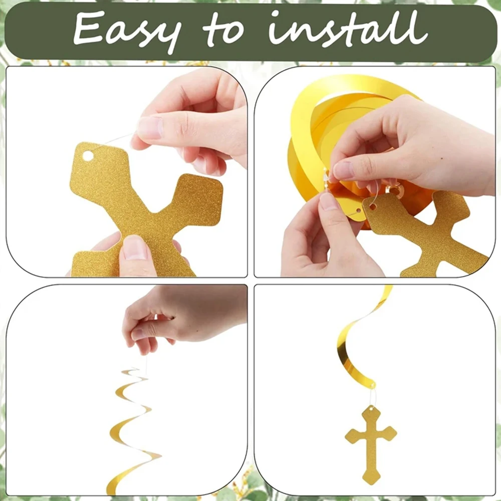 6 Stück/12 Stück Kreuz-Stern-Dekorationen für Taufe, Kommunion, Ostern, Hochzeit, Babyparty, Hängedekoration S – Detail 5