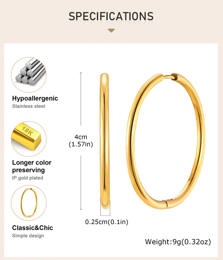 Minimalistische Kreis-Creolen für Damen, einfacher runder Huggies-Ohrring aus Edelstahl – Detail 2