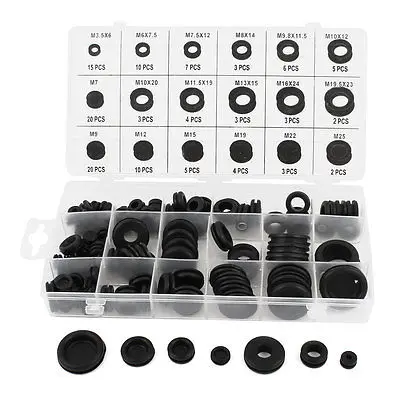 11.11 hot selling 125 x Rubber Grommet Assortment Wiring Electrical Coil Wire Gasket Kit