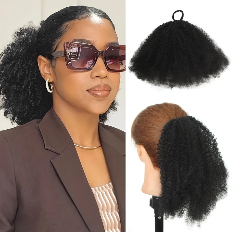 Synthetische 10-Zoll-Perücke mit Afro-Locken und elastischem Haarband für Frauen, weiches, kurzes Afro-Haarteil, einfach zu stylen, für den täglichen Gebrauch.