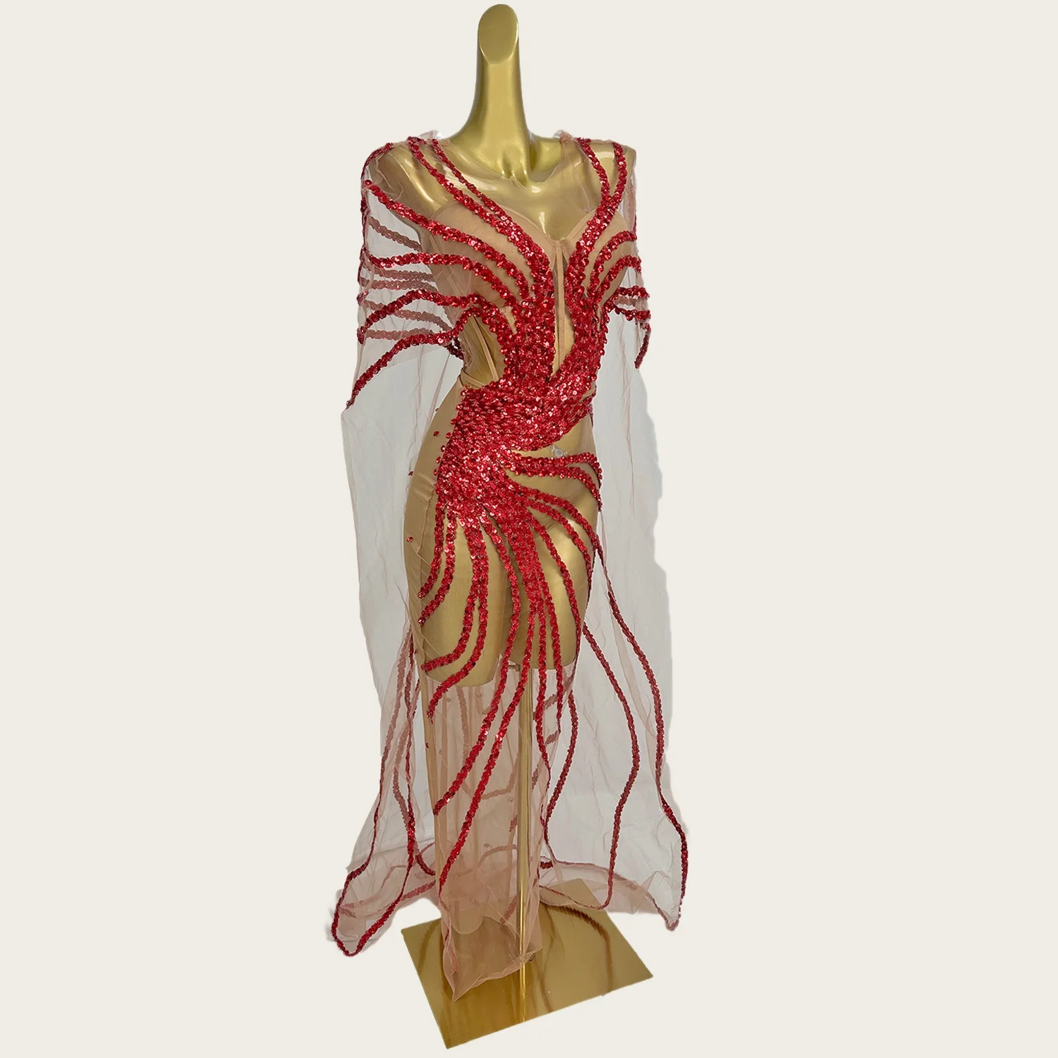 Paillettes scintillanti vedere attraverso mantello di rete abito lungo compleanno festeggiare festa servizio fotografico indossare abito da ragazza calda abito da ballo Dongmai