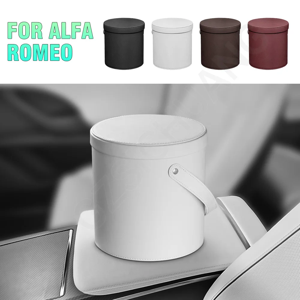 Car Trash Can Leather Circular With Cover Trash Can Car Accessories  For Alfa Romeo Giulietta 145 146 147 156 166 159 GTV Spider