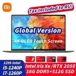 Xiaomi Book Pro 16 2022 portátil 16 pulgadas 4K pantalla táctil OLED i7-1260P/i5-1240P RTX 2050/Iris Xe 16G LPDDR5 + 512G SSD Notebook