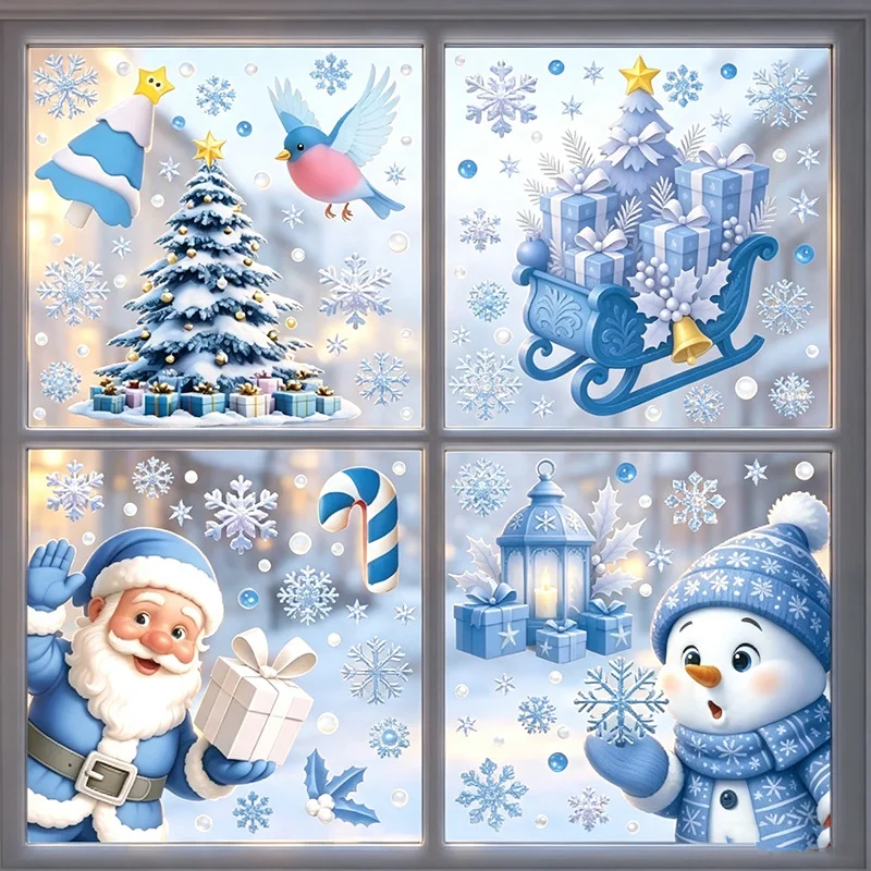 Weihnachts-Fenstersticker Schneeflocke Weihnachtsmann Schneemann Wandaufkleber Weihnachts-Wanddekoration Neujahrsdekoration für Zuhause