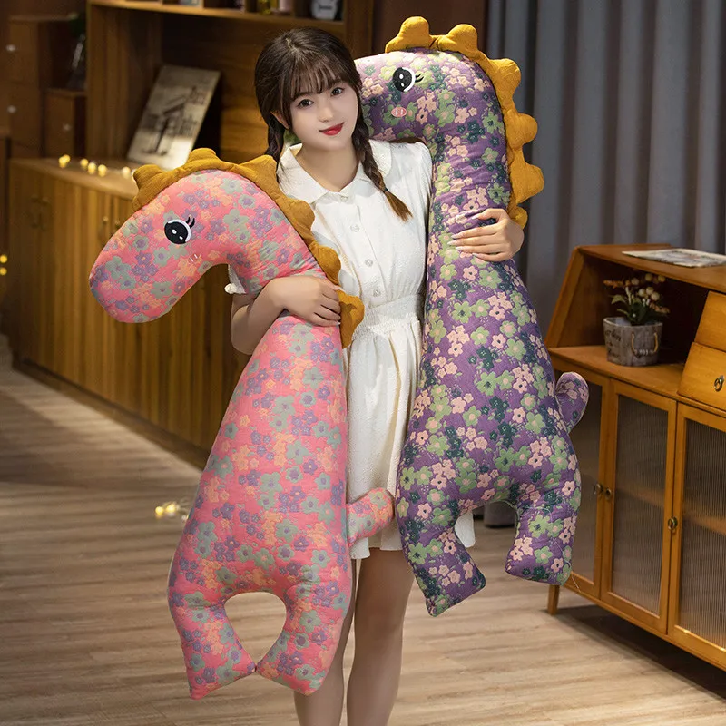 

110/130cm Creative Cute Print Cloth Giant Dinosaur Long Pillow Toy Soft Stuffed Animals Baby Sleeping Pillow Cushion Home Decor