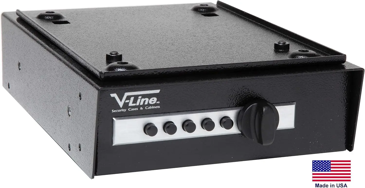 V-Line Desk Mate Keyless Security Box 2597-S with Quick Release Mounting Bracket, Simplex Lock, Black, Made in USA