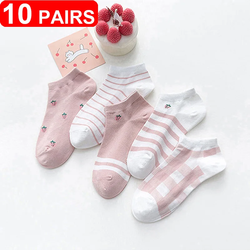 48 Styles 5/10Pairs Womens Short Boat Socks Spring Autumn Cartoon Ankle Meias Sock Female Breathable Calcetines Mujer Lady Socks