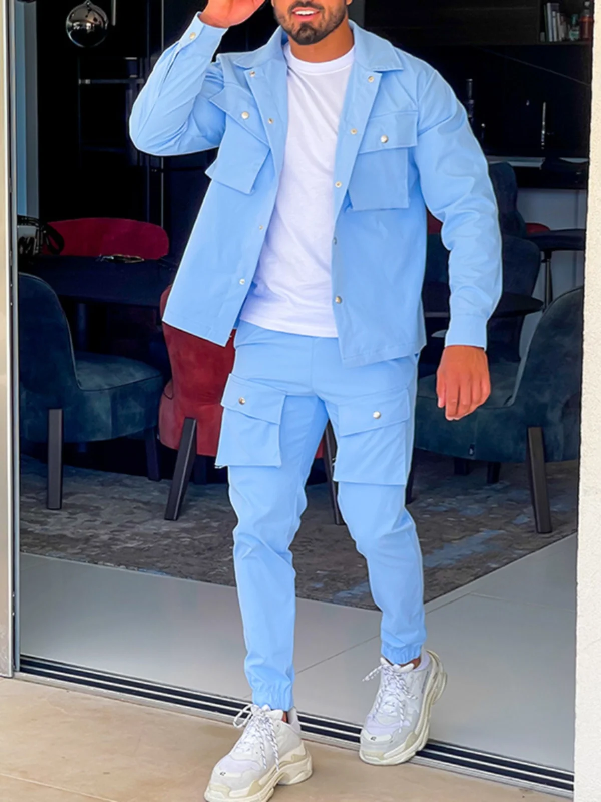 

Casual Sportswear Set for Men Sli Autumn Winter Jaet And Pants Long Sve Long Pants Polyester Fabric Teenager Suitable