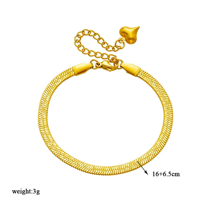 LAMENGLY 316L Stainless Steel Gold Color Flat Snake Bone Chain Bracelet For Women Classic Trends Girls Wrist Jewelry Party Gifts