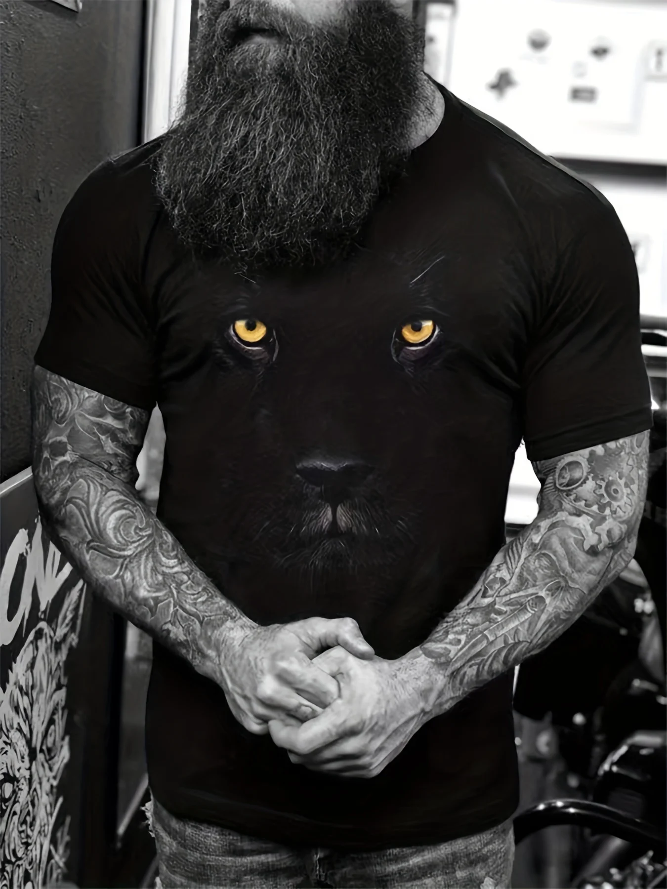 

New Summer Men Vintage T-Shirt 3D Black Lion Printing Clothing Male Casual Short Sleeve Tops Tees Fashion O-Neck Camiseta